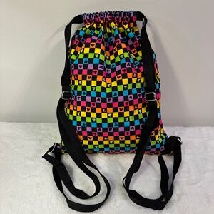Disney Parks Rainbow Mickey Mouse Checkered Cinch Bag Backpack Disneyland Pride